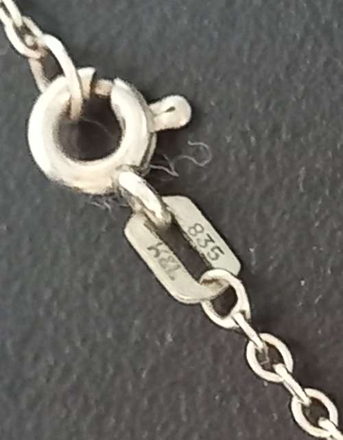 Vintage K and L 835 Silver Chain and Pendant with Large Blue Crystal Stone