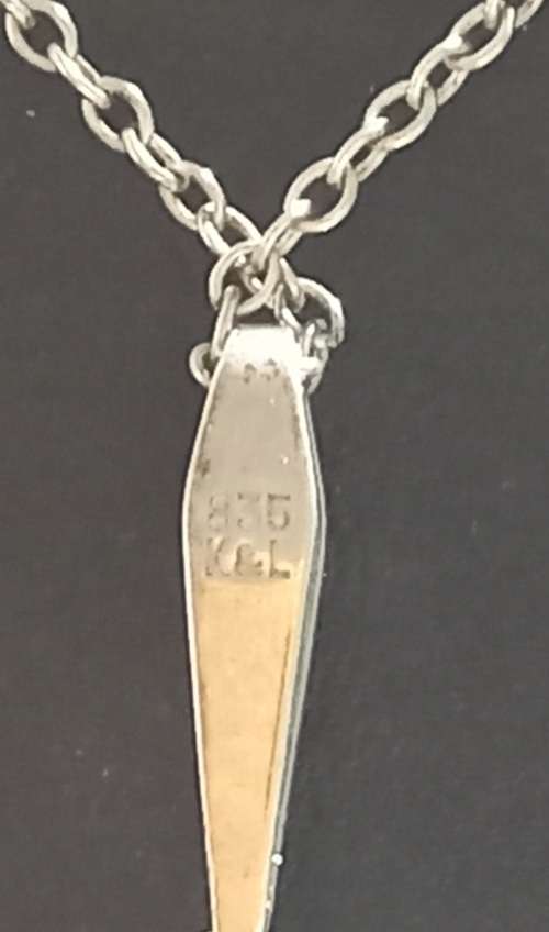 Vintage K and L 835 Silver Chain and Pendant with Large Blue Crystal Stone