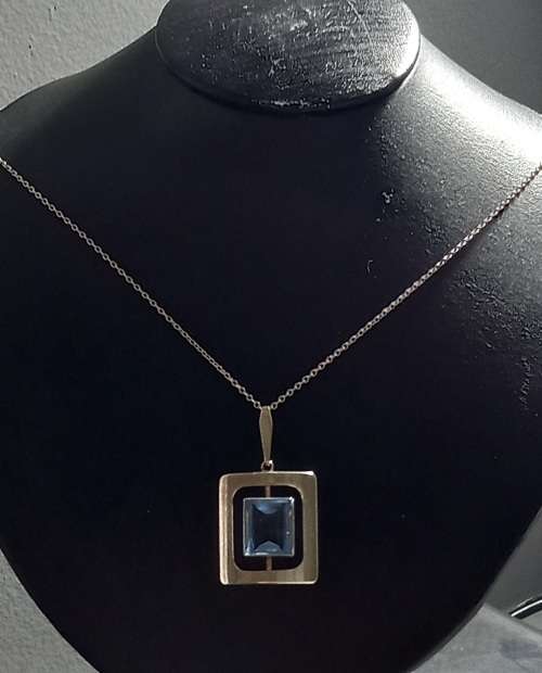 Vintage K and L 835 Silver Chain and Pendant with Large Blue Crystal Stone