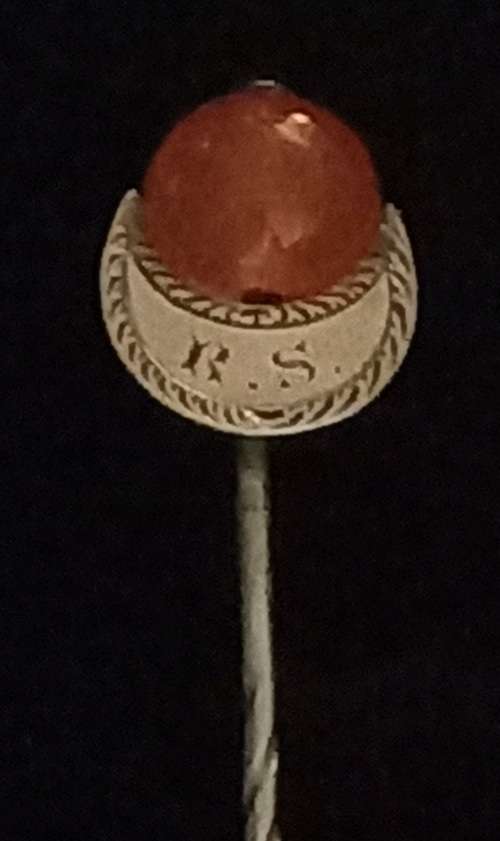 Antique Sterling Silver Hat / Stick Pin with Carnelian Bead