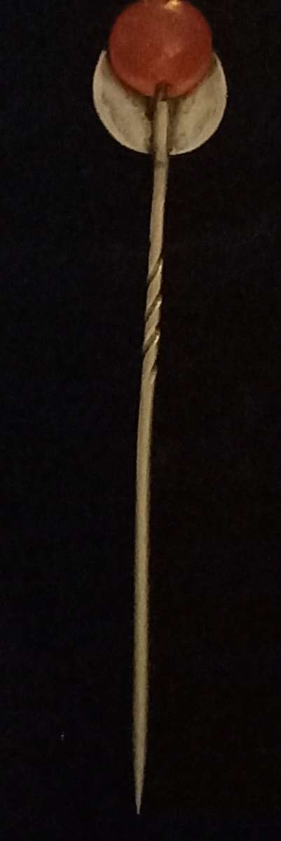 Antique Sterling Silver Hat / Stick Pin with Carnelian Bead
