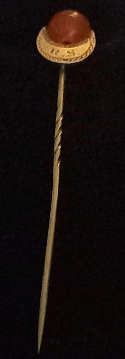 Antique Sterling Silver Hat / Stick Pin with Carnelian Bead