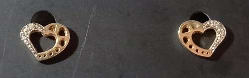 9ct Yellow and White Gold Dainty Heart Studs with Diamond Chip