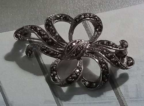 Vintage Sterling Silver Marcasite Brooch