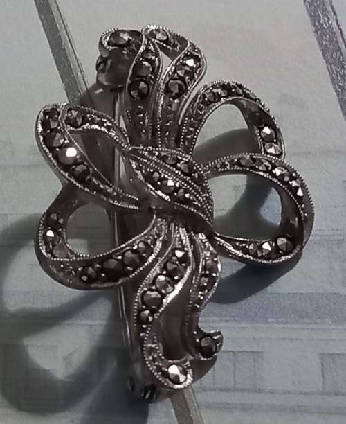Vintage Sterling Silver Marcasite Brooch