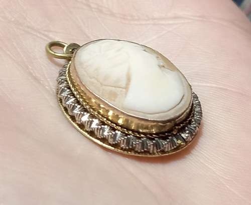 Vintage Rolled Gold Shell Carved Cameo with Detail Pendant