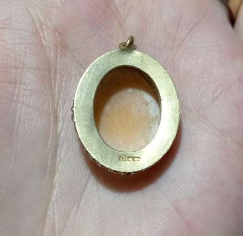 Vintage Rolled Gold Shell Carved Cameo with Detail Pendant
