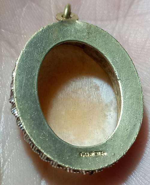 Vintage Rolled Gold Shell Carved Cameo with Detail Pendant