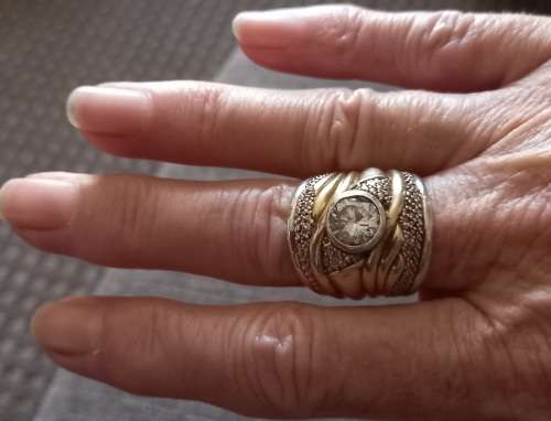 Stunning Bulky Combination 9ct Gold and Sterling Silver Ring with Cubic Zirconia.