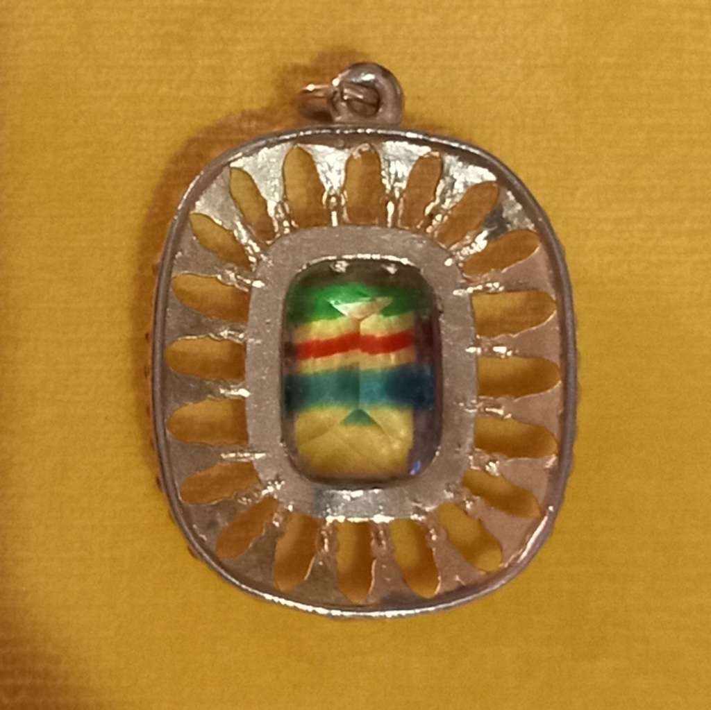 Vintage Gold Tone Pendant with Beautiful Light Blue and Stripes Stone