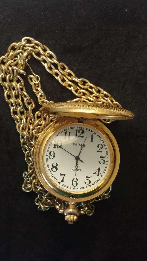 Gold-Tone Farah Quartz Pocket Watch with Chain
