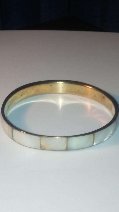 Vintage Brass Bangle with Mother of Pearl Inlay