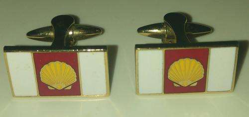 Vintage Gold Tone & Enameled Shell Co. Logo Cufflinks with Patent Number