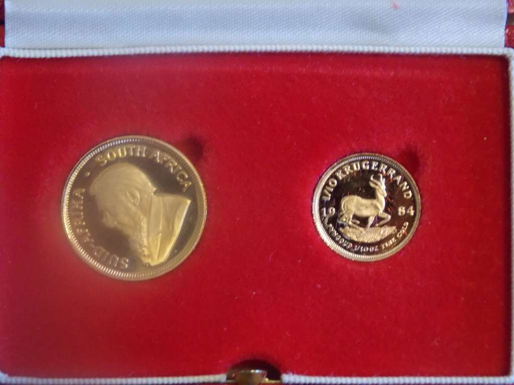 Rare Twin Set 1/4 oz and 1/10 oz gold Kruger Proof Coins 1984