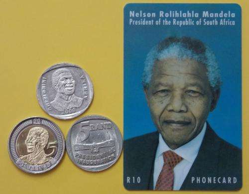 Nelson Mandela R10 Phone Card with 3 Mandela R5 Coins **1994 & 2000 & 2008**COMBO SPECIAL