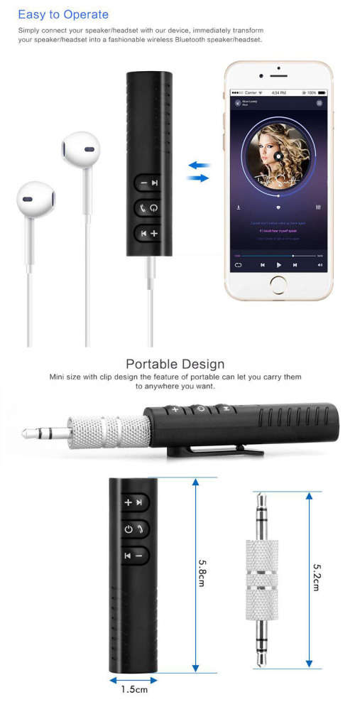 3.5mm Wireless Bluetooth Audio Receiver Stereo Music Adapter for Car Speaker