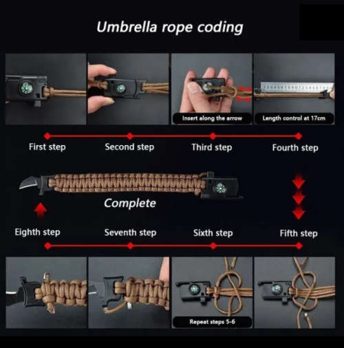 Paracord Survival Tactical 5 in 1 Armband with rope knife - GREEN