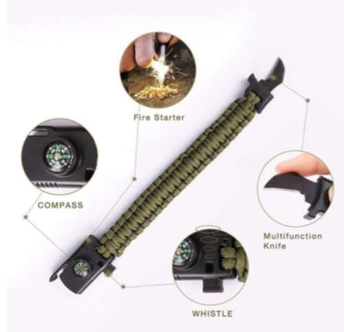 Paracord Survival Tactical 5 in 1 Armband with rope knife - GREEN