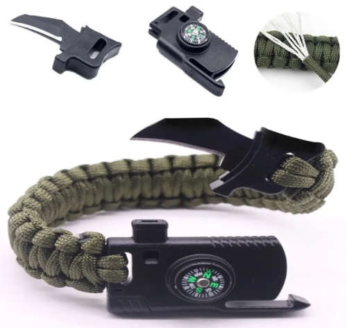 Paracord Survival Tactical 5 in 1 Armband with rope knife - GREEN