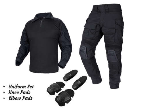 #2 Plain Black Uniform Set + Knee & Elbow Pads - PLAIN BLACK / XLARGE