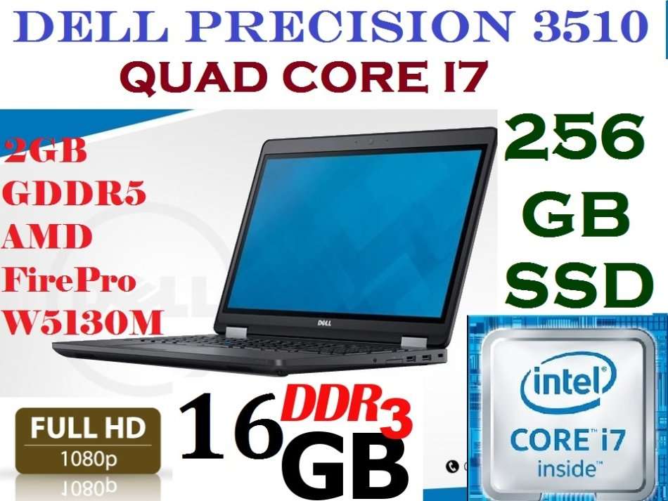 DELL PRECISION 3510 QUAD CORE I7-6820HQ, 16GB RAM, 256GB SSD,2GB AMD FIREPRO,FULL HD ,EXCELLENT COND