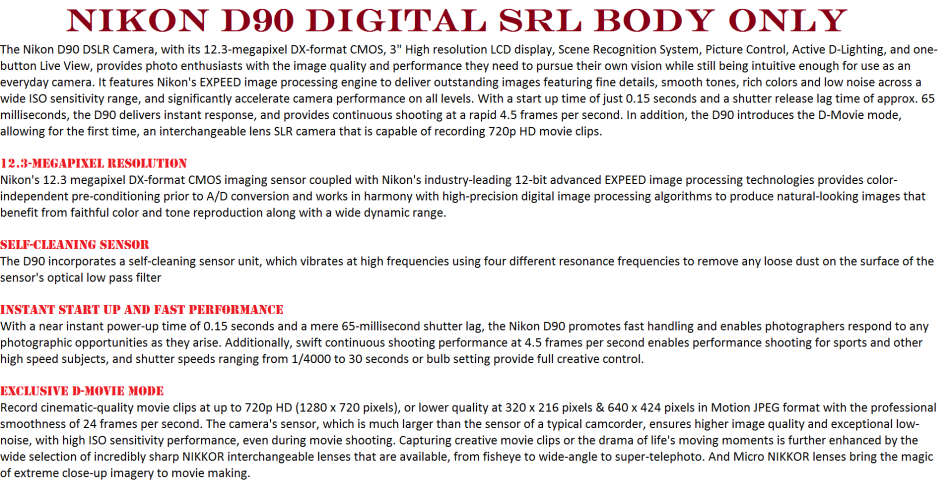 NIKON D90 BODY ONLY IN VERY GOOD CONDITION