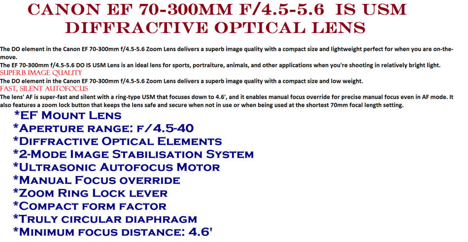 Canon EF 70-300mm f/4.5-5.6 Diffractive Opticals IS USM Lens