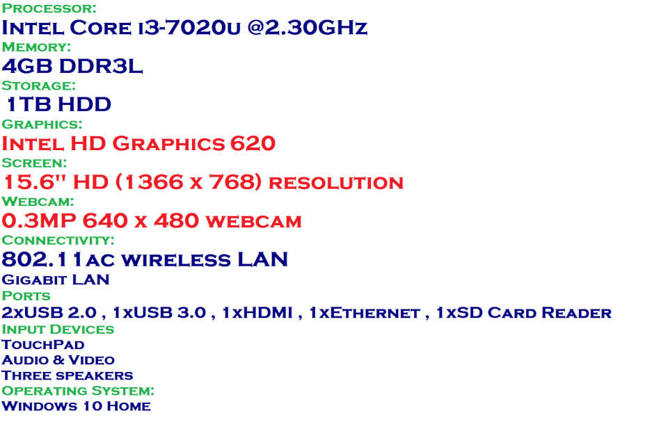 ACER ASPIRE 3 A315 , CORE I3-7020U , 4GB RAM ,1000GB HDD , DEMO CONDITION WITH BOX