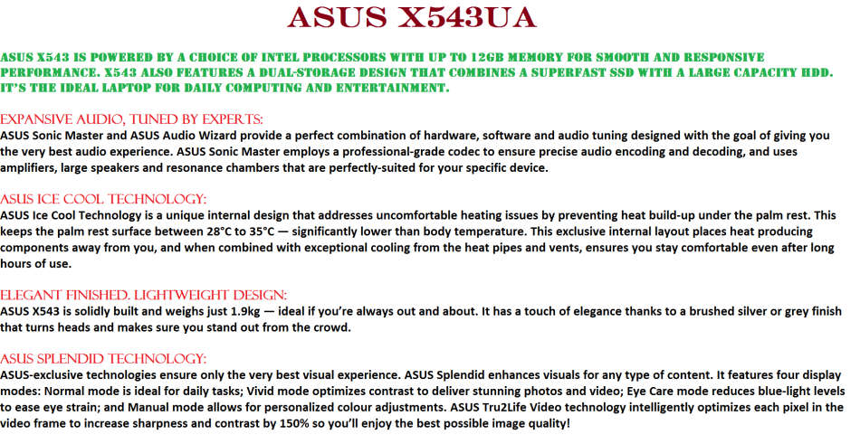 ASUS X543UA , QUAD CORE I5-8250U @1.60GHz, 8GB RAM ,512GB SSD, BRAND NEW CONDITION WITH BOX