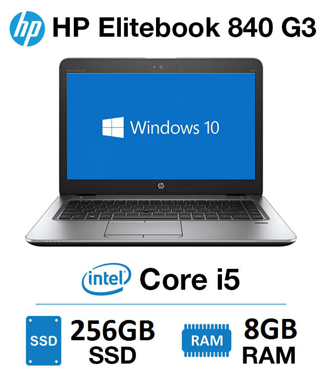 HP ELITEBOOK 840 G3 , CORE I5-6200U @2.40GHz, 8GB RAM ,256GB SSD, INTEL HD GRAPHICS 520