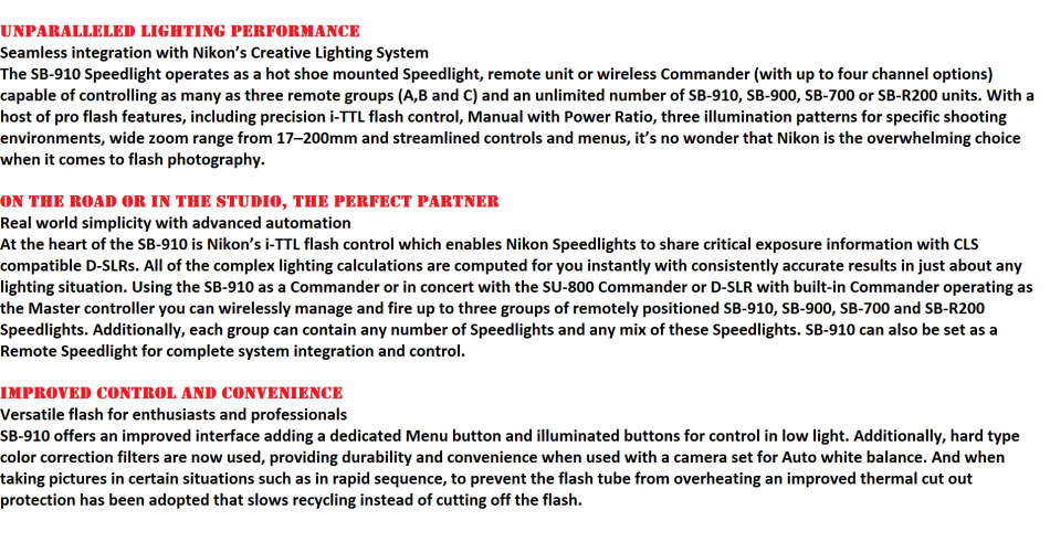Nikon SB-910 Speedlight Flash for Nikon Digital SLR Cameras