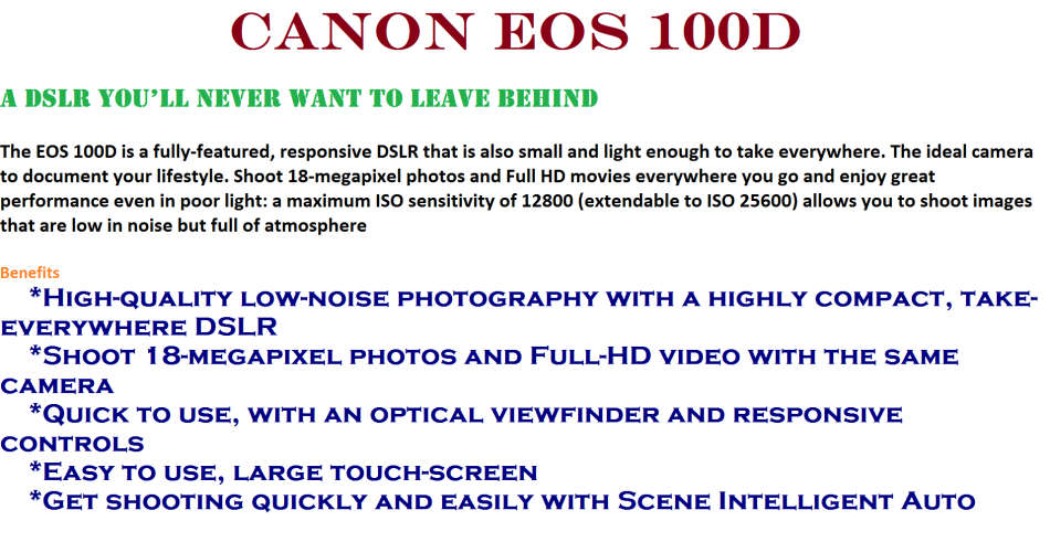 CANON 100D IN EXCELLENT CONDITION WITH 18-55MM LENS , 8GB MEMORY CARD AND SHOULDER BAG