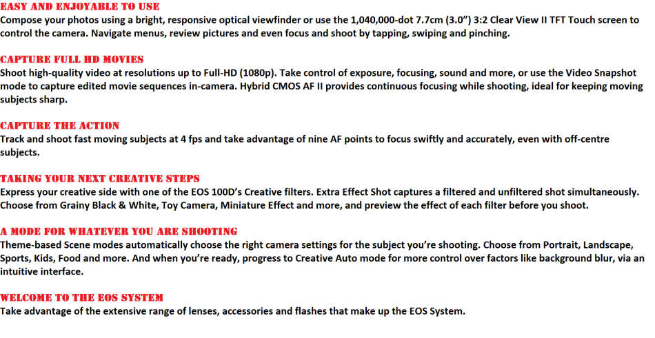 CANON 100D IN EXCELLENT CONDITION WITH 18-55MM LENS , 8GB MEMORY CARD AND SHOULDER BAG