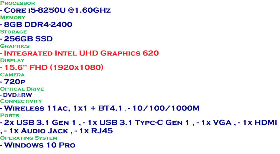 LENOVO V330 ,CORE I5-8250U @1.60GHz,8GB RAM,256GB SSD,INTEL UHD GRAPHICS 620, FHD