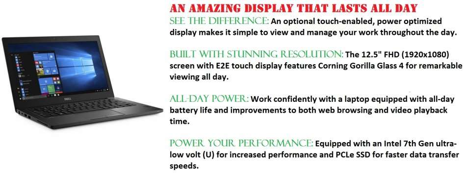 DELL LATITUDE 7280 , CORE I7-7600U , 16GB RAM,256GB SSD ,INTEL HD GRAPHICS 620 ,FULL HD DEMO CONDITI