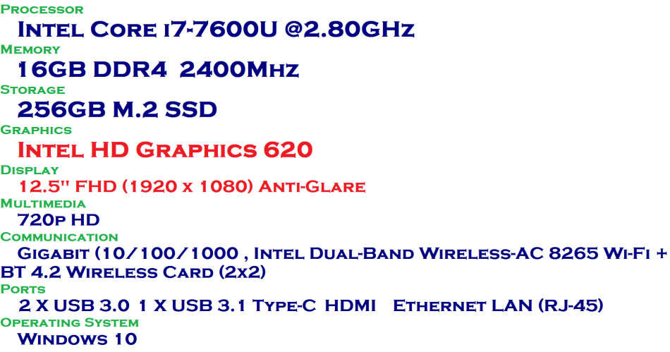 DELL LATITUDE 7280 , CORE I7-7600U , 16GB RAM,256GB SSD ,INTEL HD GRAPHICS 620 ,FULL HD DEMO CONDITI