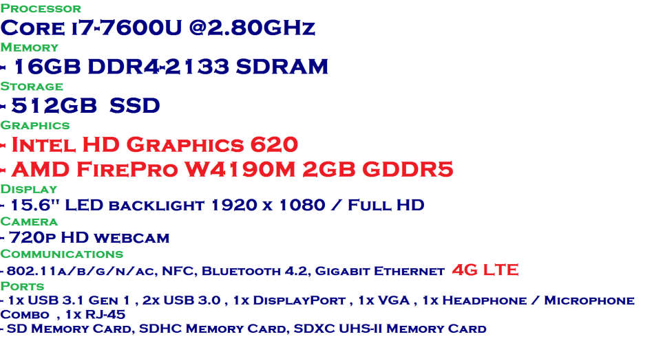 HP ZBOOK 15U CORE I7-7600U @2.80GHz,16GB RAM,512GB SSD,2GB GDDRS AMD FIREPRO FULL HD