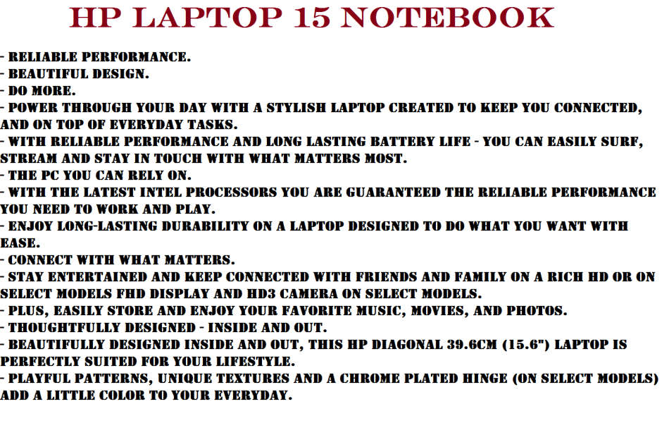 HP LAPTOP 15 , DUAL CORE CELERON , 4GB RAM ,500GB HDD , EXCELLENT CONDITION