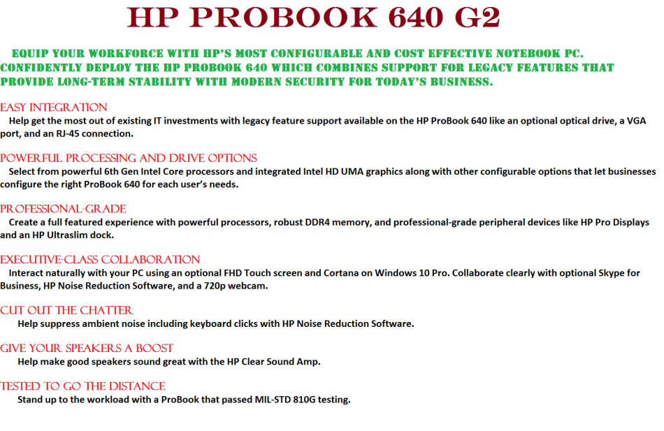 HP PROBOOK 640 G2 Intel Core i5-6200U @2.30GHz , 4GB RAM ,500GB HDD , INTEL HD GRAPHICS 520 14"