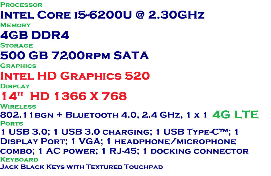 HP PROBOOK 640 G2 Intel Core i5-6200U @2.30GHz , 4GB RAM ,500GB HDD , INTEL HD GRAPHICS 520 14"