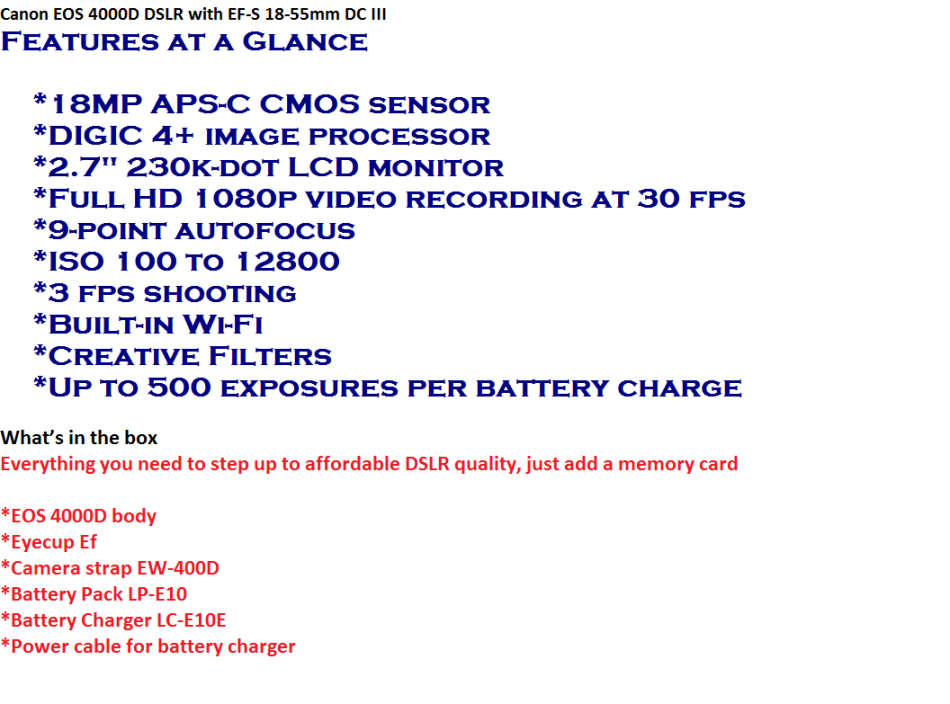 Canon EOS 4000D DSLR with EF-S 18-55mm III IN EXCELLENT CONDITION WITH CANON BAG