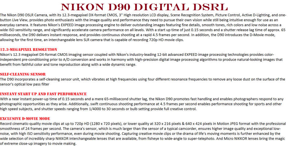 Nikon D90 DSLR Camera WITH NIKON 18-55MM VR LENS IN EXCELLENT CONDITION