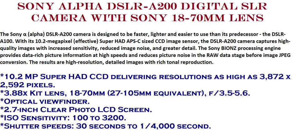 Sony Alpha DSLR-A200 SLR Digital Camera with Sony 18-70mm Lens WITH SONY BAG, VERY GOOD CONDITION