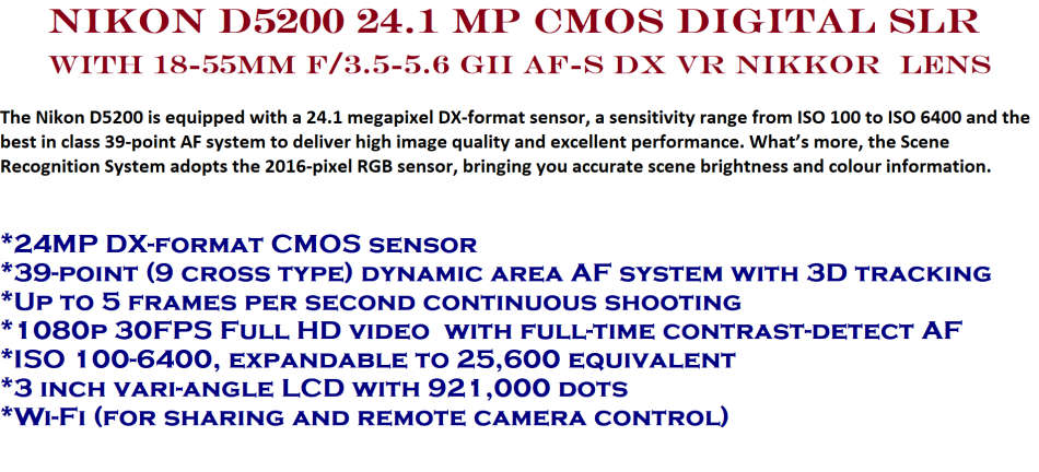 Nikon D5200 24.1 MP CMOS Digital SLR with 18-55mm f/3.5-5.6G II AF-S DX VR NIKKOR Lens LIKE NEW