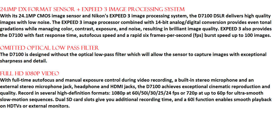 Nikon D7100 DSLR Camera , 24.1 MP DX-Format CMOS Sensor IN EXCELLENT CONDITION