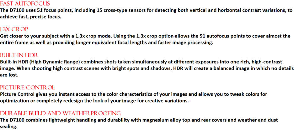 Nikon D7100 DSLR Camera , 24.1 MP DX-Format CMOS Sensor IN EXCELLENT CONDITION