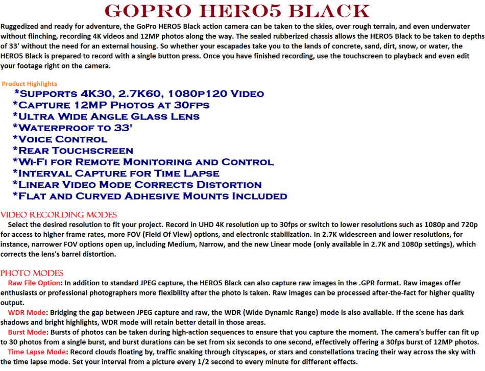 GOPRO HERO 5 WITH ACCESSORIES IN VERY GOOD CONDITION