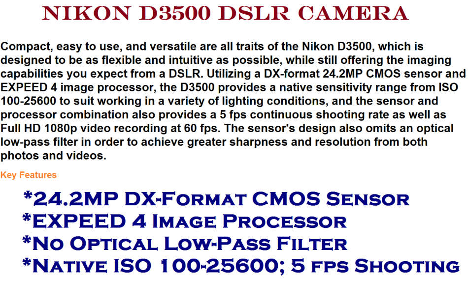 Nikon D3500 24MP DSLR Camera with 18-55mm Lens VR BRAND NEW SEALED