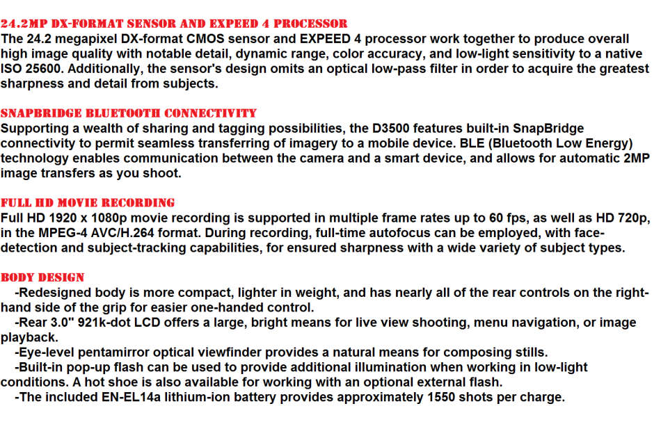 Nikon D3500 24MP DSLR Camera with 18-55mm Lens VR BRAND NEW SEALED