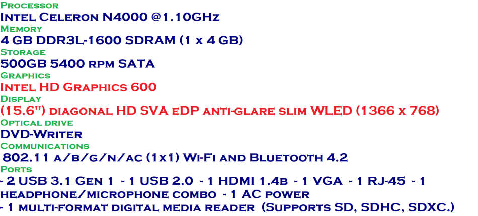 HP 250 G6 , INTEL CELERON N4000 @1.10GHz,4GB RAM,500GB HDD IN BRAND NEW CONDITION